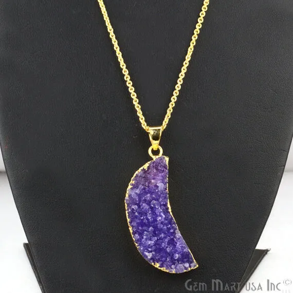 Necklaces One Of A Kind Blue Rough Druzy 16x45mm Gold Electroplated 18 Inch Chain With Pendant GemMartUSA Necklaces One Of A Kind Blue Rough Druzy 16x45mm Gold Electroplated 18 Inch Chain With Pendant GemMartUSA