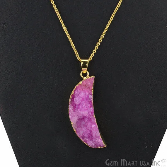 Necklaces One Of A Kind Pink Rough Druzy 45X20mm Gold Electroplated 18 Inch Chain With Pendant GemMartUSA Necklaces One Of A Kind Pink Rough Druzy 45X20mm Gold Electroplated 18 Inch Chain With Pendant GemMartUSA