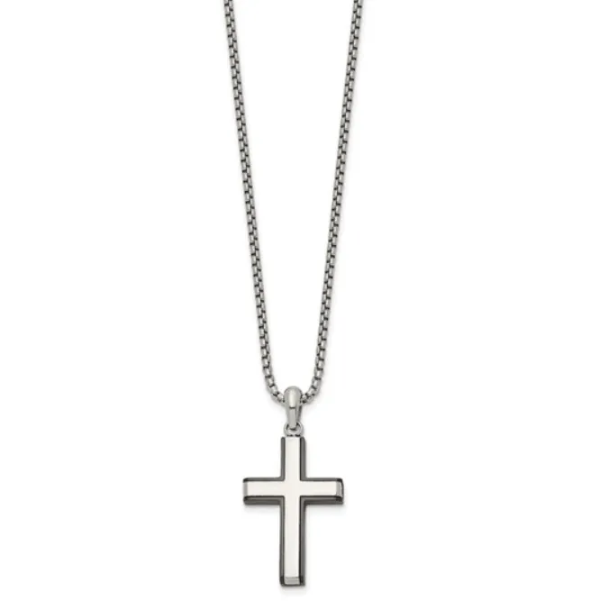 Necklaces Quality Gold Stainless Steel Black Enamel Cross on Box Chain Necklace I7055 Necklaces Quality Gold Stainless Steel Black Enamel Cross on Box Chain Necklace I7055