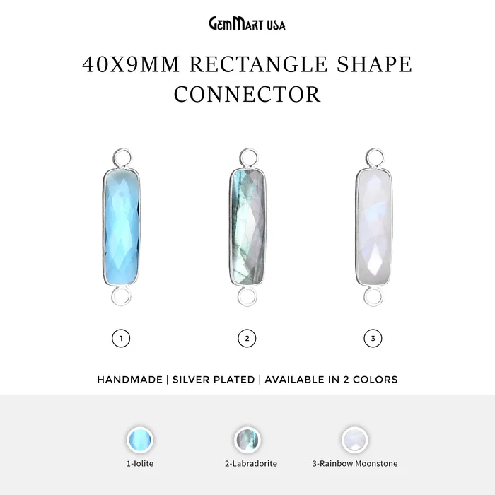 Necklaces Rectangle 40x9mm Silver Bail Gemstone Connector Pendant GemMartUSA Necklaces Rectangle 40x9mm Silver Bail Gemstone Connector Pendant GemMartUSA