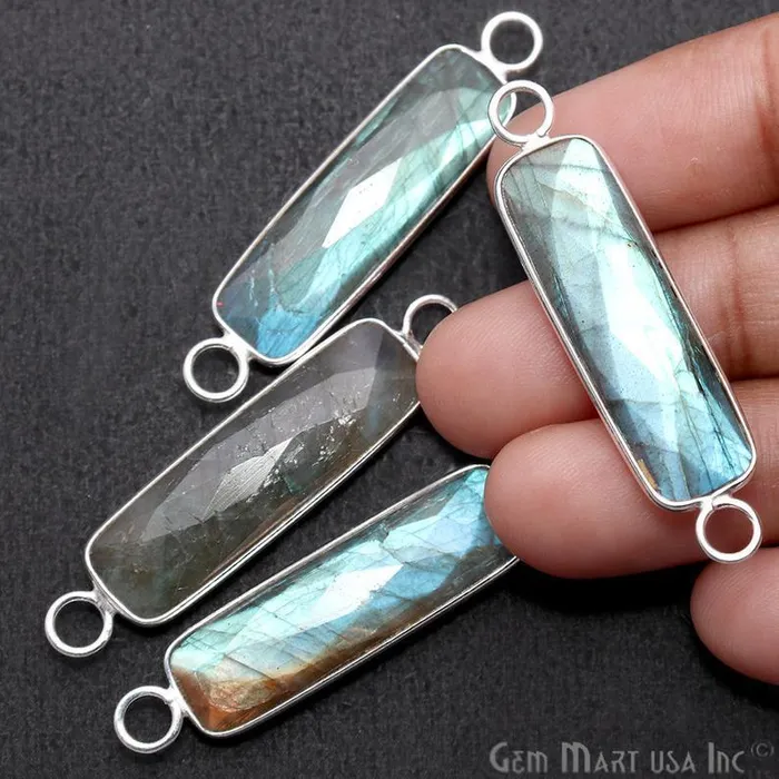 Necklaces Rectangle 40x9mm Silver Bail Gemstone Connector Pendant GemMartUSA