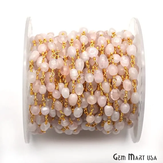 Necklaces Rose Quartz Gold Plated Wire Wrapped Beads Rosary Chain GemmartUSA Necklaces Rose Quartz Gold Plated Wire Wrapped Beads Rosary Chain GemmartUSA