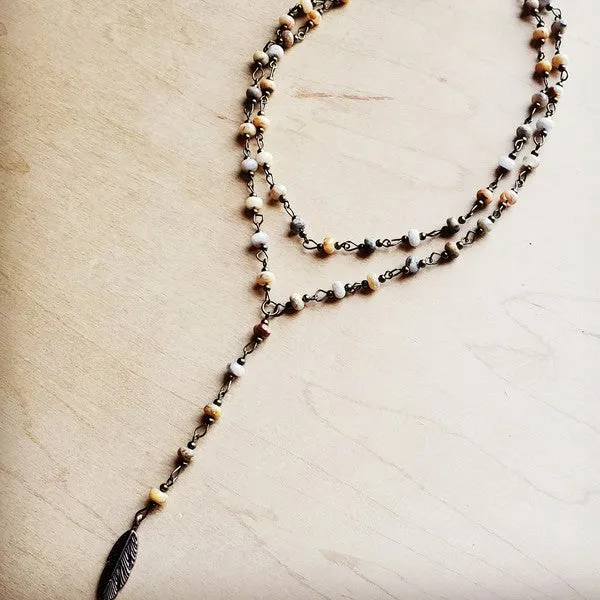 Necklaces The Jewelry Junkie Double Lariat Natural Agate Necklace w Feather Necklaces The Jewelry Junkie Double Lariat Natural Agate Necklace w Feather