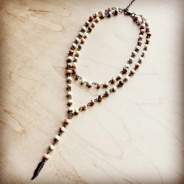 Necklaces The Jewelry Junkie Double Lariat Natural Agate Necklace w Feather Necklaces The Jewelry Junkie Double Lariat Natural Agate Necklace w Feather