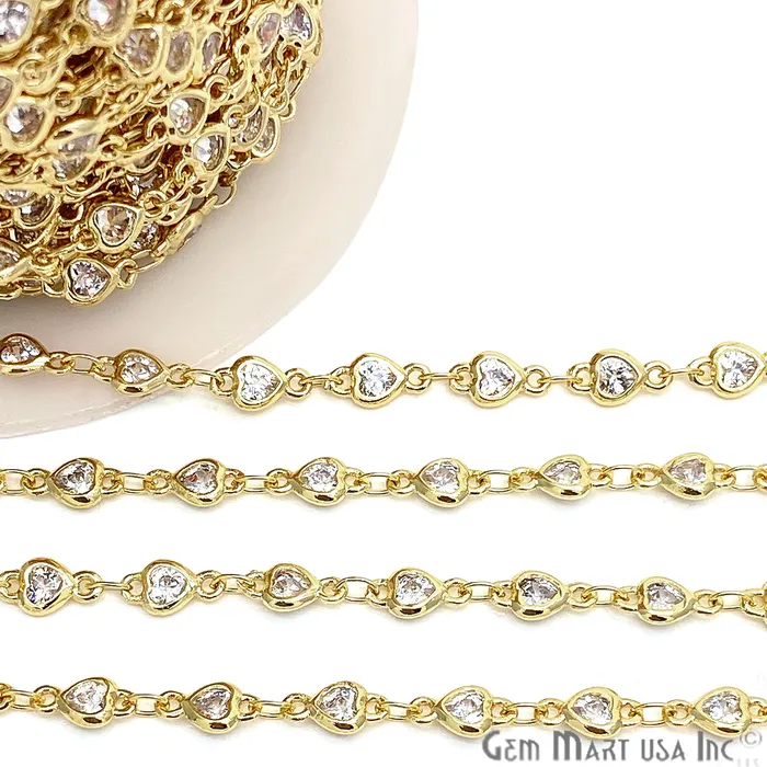 Necklaces White Zircon Heart Shape 445mm Gold Plated Continuous Connector Chain GemMartUSA Necklaces White Zircon Heart Shape 445mm Gold Plated Continuous Connector Chain GemMartUSA