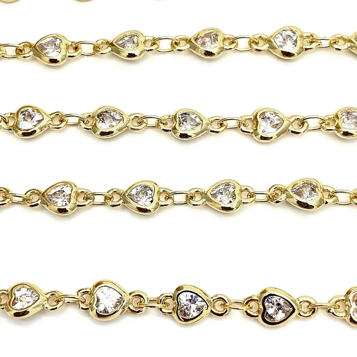 Necklaces White Zircon Heart Shape 445mm Gold Plated Continuous Connector Chain GemMartUSA Necklaces White Zircon Heart Shape 445mm Gold Plated Continuous Connector Chain GemMartUSA