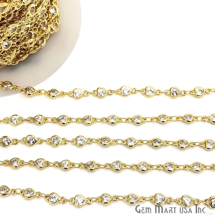 Necklaces White Zircon Heart Shape 445mm Gold Plated Continuous Connector Chain GemMartUSA Necklaces White Zircon Heart Shape 445mm Gold Plated Continuous Connector Chain GemMartUSA