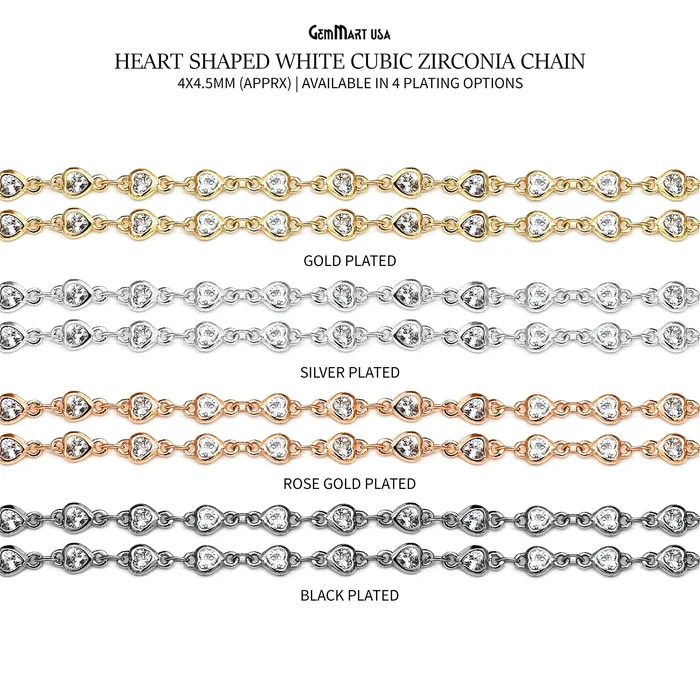 Necklaces White Zircon Heart Shape 445mm Gold Plated Continuous Connector Chain GemMartUSA Necklaces White Zircon Heart Shape 445mm Gold Plated Continuous Connector Chain GemMartUSA