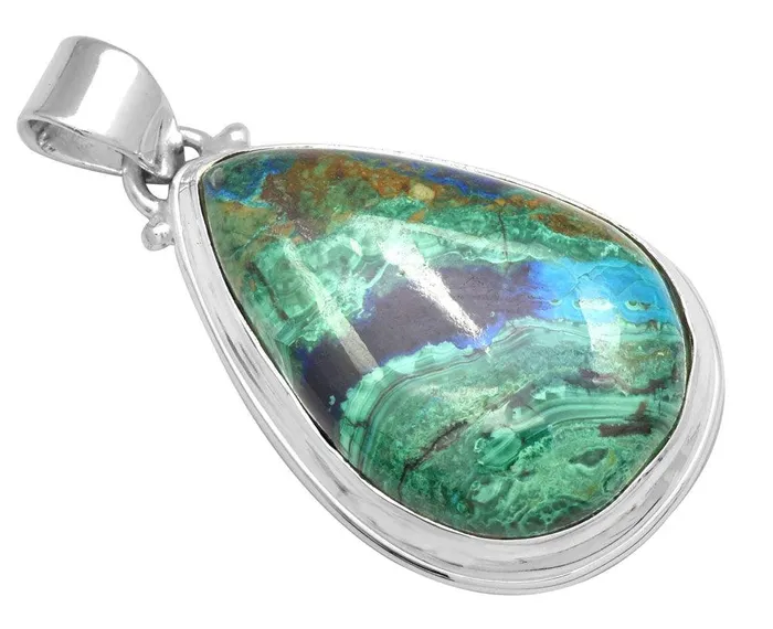 Necklaces YoTreasure Azurite Malachite 1 34 Long 925 Solid Sterling Silver Pendant With 18 Chain