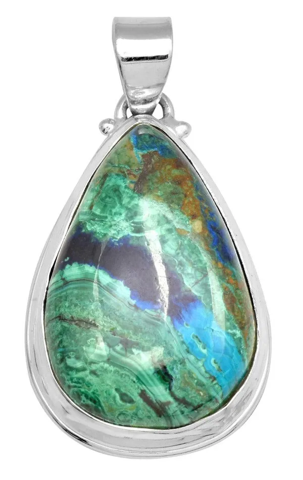 Necklaces YoTreasure Azurite Malachite 1 34 Long 925 Solid Sterling Silver Pendant With 18 Chain