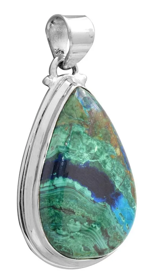 Necklaces YoTreasure Azurite Malachite 1 34 Long 925 Solid Sterling Silver Pendant With 18 Chain