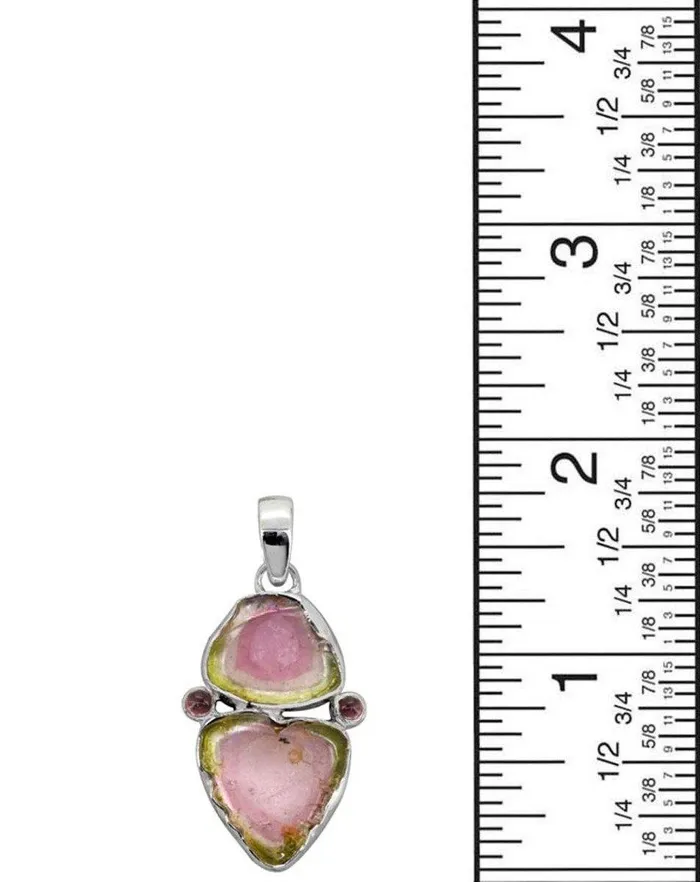 Necklaces YoTreasure Watermelon Tourmaline Solid 925 Sterling Silver Long Chain Pendant Necklaces YoTreasure Watermelon Tourmaline Solid 925 Sterling Silver Long Chain Pendant
