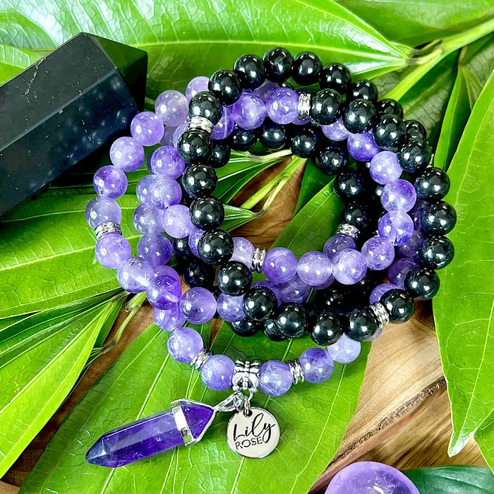 Only 3 Left African Amethyst Elite Shungite Third Eye Purify Premium Collection 108 Mala Necklace Bracelet Lily Rose Jewelry Bracelets Only 3 Left African Amethyst Elite Shungite Third Eye Purify Premium Collection 108 Mala Necklace Bracelet Lily Rose Jewelry Bracelets