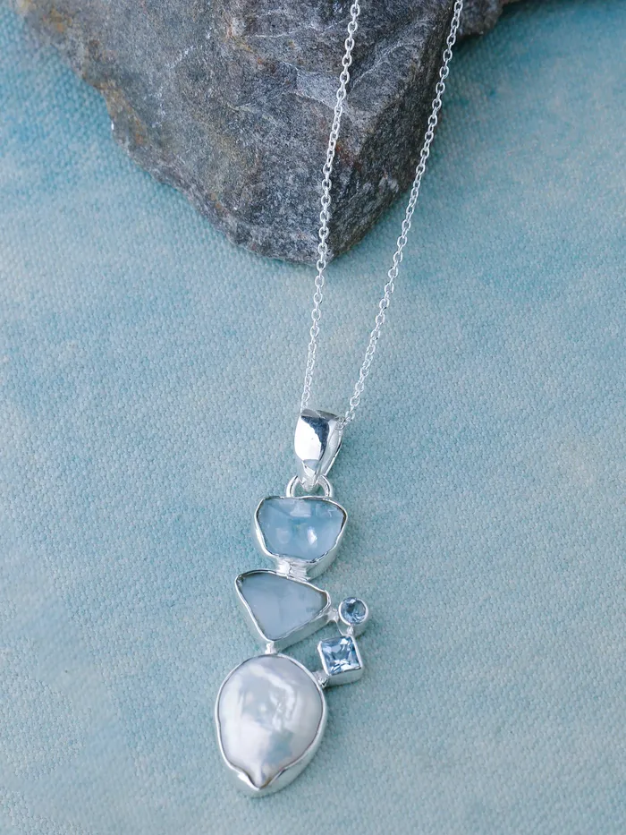 Pearl Blue Topaz Solid 925 Sterling Silver Chain Pendant Jewelry YoTreasure Necklaces Pearl Blue Topaz Solid 925 Sterling Silver Chain Pendant Jewelry YoTreasure Necklaces