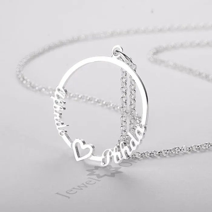 Personalized Custom 2 Names Necklace for Women 925 Sterling Silver Circle Necklace with Heart Fine Jewelry customjewelryan Necklaces