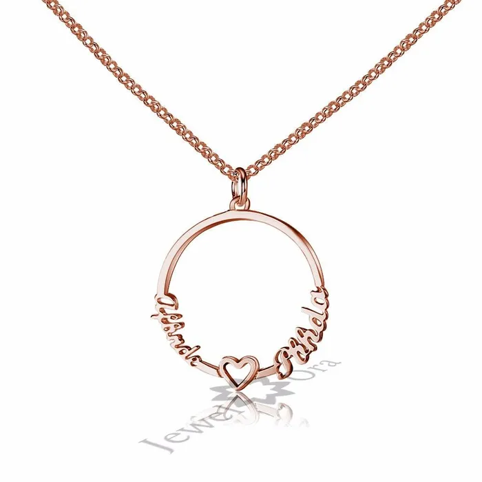 Personalized Custom 2 Names Necklace for Women 925 Sterling Silver Circle Necklace with Heart Fine Jewelry customjewelryan Necklaces