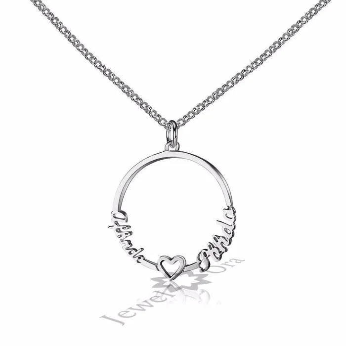 Personalized Custom 2 Names Necklace for Women 925 Sterling Silver Circle Necklace with Heart Fine Jewelry customjewelryan Necklaces