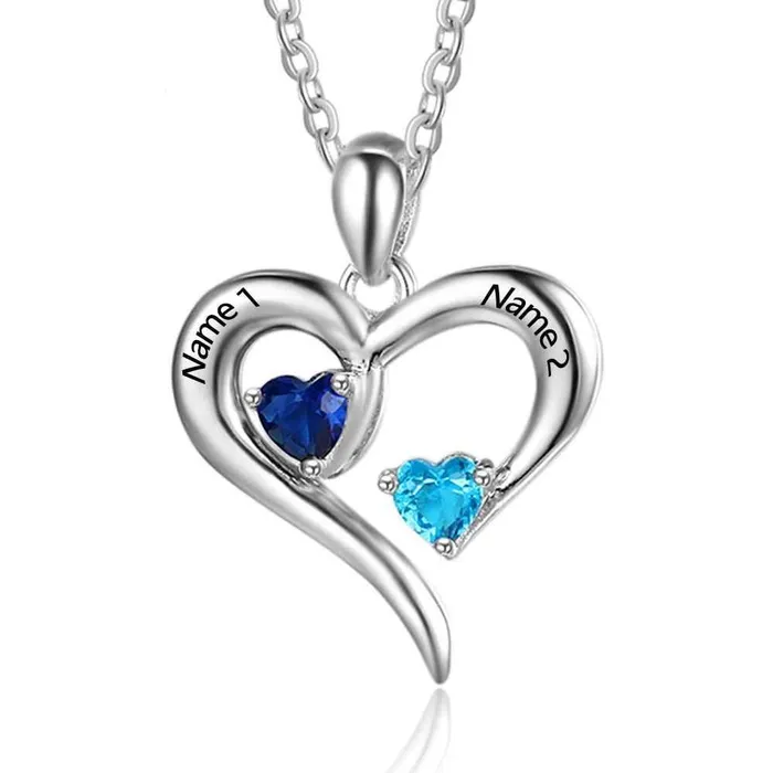 Personalized Jewel Necklaces Sterling Silver 2 Birthstone Necklace Pendants Engraved Heart BirthStones Gift Personalized Jewel Necklaces Sterling Silver 2 Birthstone Necklace Pendants Engraved Heart BirthStones Gift