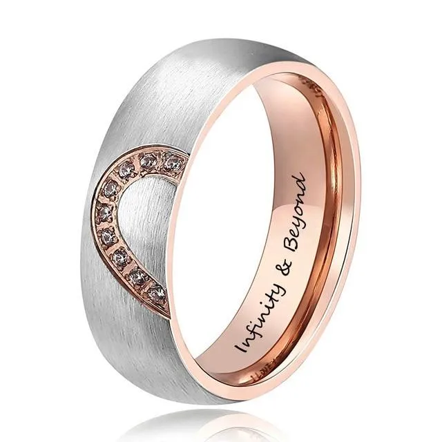 Personalized Jewel Personalized Heart Couple Rings with Zirconia Custom Inside Engraving Wedding Engagement Rings for Women Men Promise Gift Rings