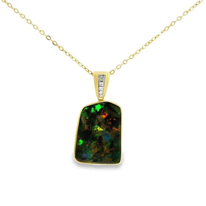 PreStyled Sets Australian Opal Cutters Australian Opal Boulder Pendant set in 14K Yellow Gold