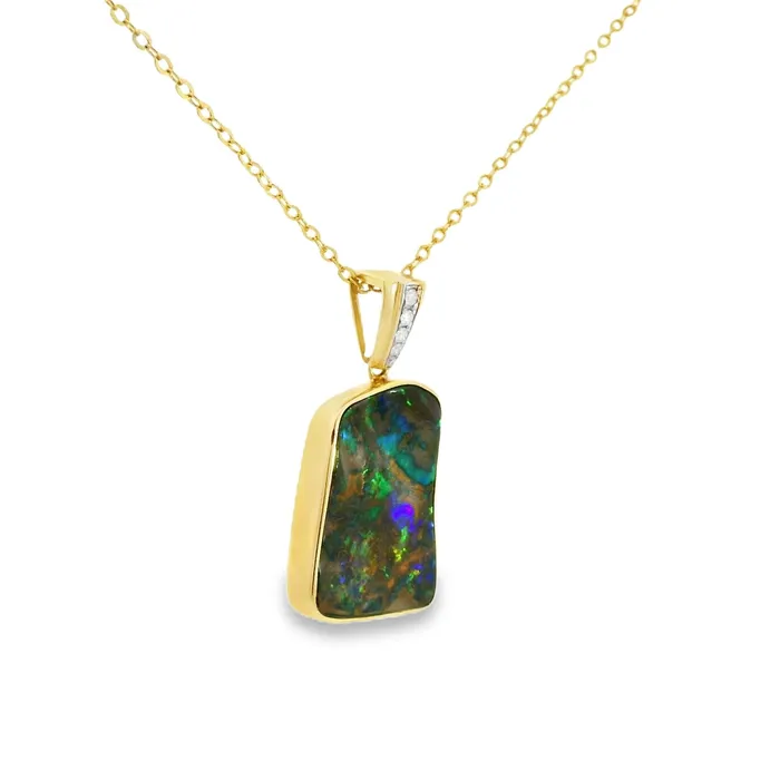 PreStyled Sets Australian Opal Cutters Australian Opal Boulder Pendant set in 14K Yellow Gold