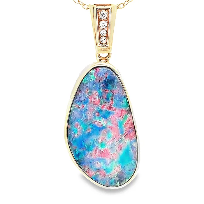 PreStyled Sets Australian Opal Doublet Pendant set in 14K Yellow Gold Australian Opal Cutters PreStyled Sets Australian Opal Doublet Pendant set in 14K Yellow Gold Australian Opal Cutters