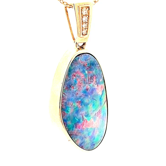 PreStyled Sets Australian Opal Doublet Pendant set in 14K Yellow Gold Australian Opal Cutters PreStyled Sets Australian Opal Doublet Pendant set in 14K Yellow Gold Australian Opal Cutters