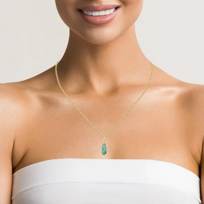 PreStyled Sets Australian Opal Doublet Pendant set in 14K Yellow Gold Australian Opal Cutters PreStyled Sets Australian Opal Doublet Pendant set in 14K Yellow Gold Australian Opal Cutters