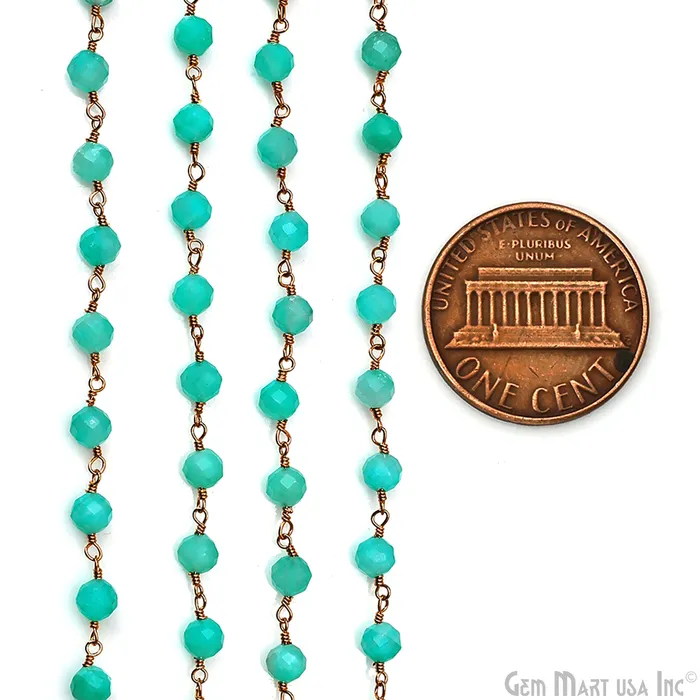 PreStyled Sets GemMartUSA Amazonite Jade Beads 5mm Gold Plated Wire Wrapped Rosary Chain