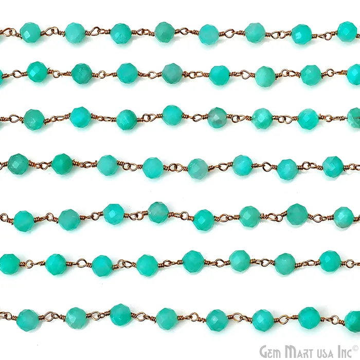 PreStyled Sets GemMartUSA Amazonite Jade Beads 5mm Gold Plated Wire Wrapped Rosary Chain