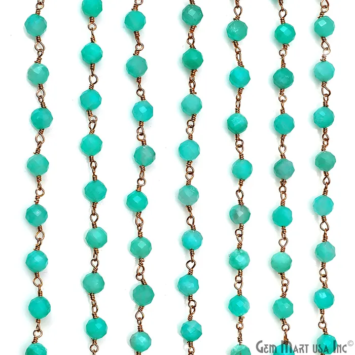 PreStyled Sets GemMartUSA Amazonite Jade Beads 5mm Gold Plated Wire Wrapped Rosary Chain