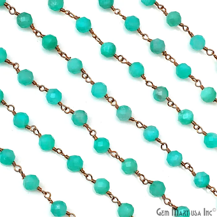 PreStyled Sets GemMartUSA Amazonite Jade Beads 5mm Gold Plated Wire Wrapped Rosary Chain