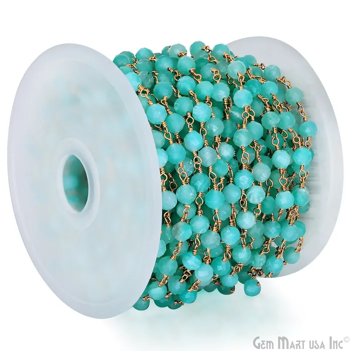 PreStyled Sets GemMartUSA Amazonite Jade Beads 5mm Gold Plated Wire Wrapped Rosary Chain
