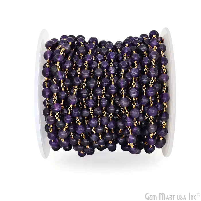 PreStyled Sets GemMartUSA Amethyst 6mm Cabochon Beads Gold Wire Wrapped Rosary Chain PreStyled Sets GemMartUSA Amethyst 6mm Cabochon Beads Gold Wire Wrapped Rosary Chain