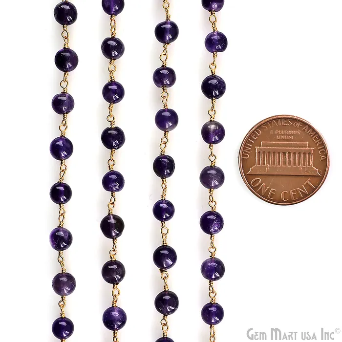 PreStyled Sets GemMartUSA Amethyst 6mm Cabochon Beads Gold Wire Wrapped Rosary Chain PreStyled Sets GemMartUSA Amethyst 6mm Cabochon Beads Gold Wire Wrapped Rosary Chain
