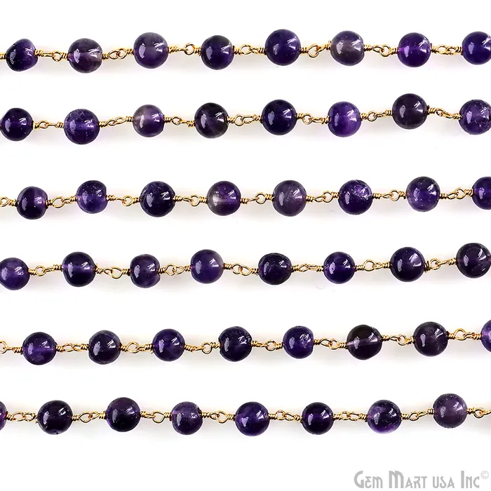 PreStyled Sets GemMartUSA Amethyst 6mm Cabochon Beads Gold Wire Wrapped Rosary Chain PreStyled Sets GemMartUSA Amethyst 6mm Cabochon Beads Gold Wire Wrapped Rosary Chain