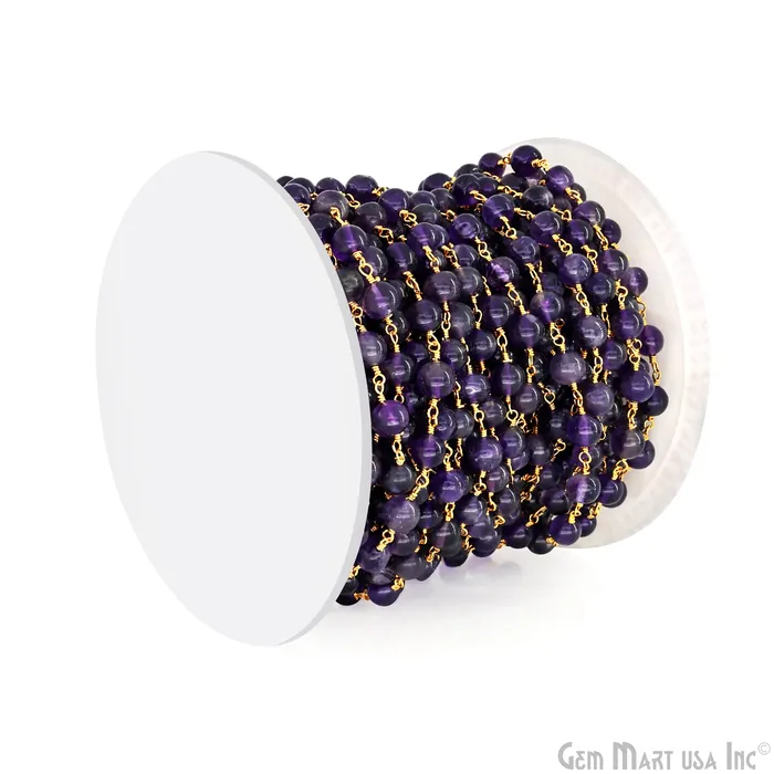 PreStyled Sets GemMartUSA Amethyst 6mm Cabochon Beads Gold Wire Wrapped Rosary Chain PreStyled Sets GemMartUSA Amethyst 6mm Cabochon Beads Gold Wire Wrapped Rosary Chain