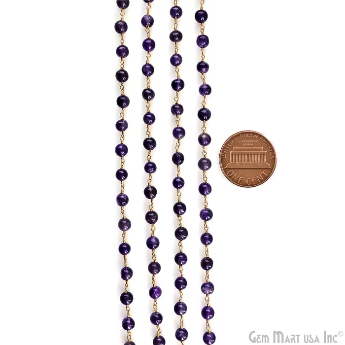 PreStyled Sets GemMartUSA Amethyst 6mm Cabochon Beads Gold Wire Wrapped Rosary Chain PreStyled Sets GemMartUSA Amethyst 6mm Cabochon Beads Gold Wire Wrapped Rosary Chain