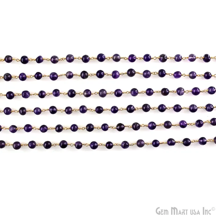 PreStyled Sets GemMartUSA Amethyst 6mm Cabochon Beads Gold Wire Wrapped Rosary Chain PreStyled Sets GemMartUSA Amethyst 6mm Cabochon Beads Gold Wire Wrapped Rosary Chain