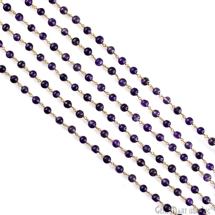 PreStyled Sets GemMartUSA Amethyst 6mm Cabochon Beads Gold Wire Wrapped Rosary Chain PreStyled Sets GemMartUSA Amethyst 6mm Cabochon Beads Gold Wire Wrapped Rosary Chain