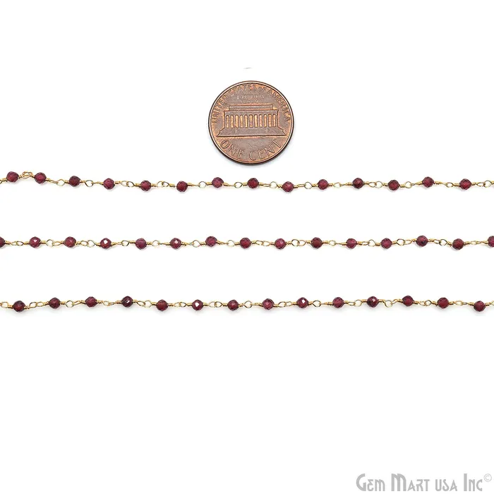 PreStyled Sets GemMartUSA Garnet Faceted 253mm Gold Plated Beaded Wire Wrapped Rosary Chain