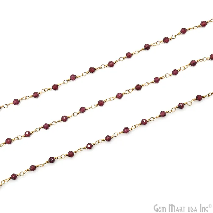 PreStyled Sets GemMartUSA Garnet Faceted 253mm Gold Plated Beaded Wire Wrapped Rosary Chain