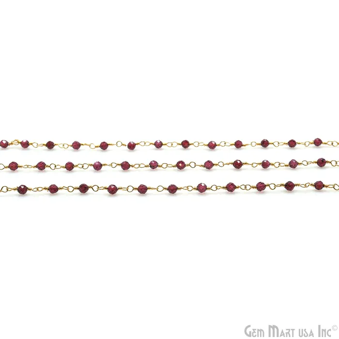 PreStyled Sets GemMartUSA Garnet Faceted 253mm Gold Plated Beaded Wire Wrapped Rosary Chain