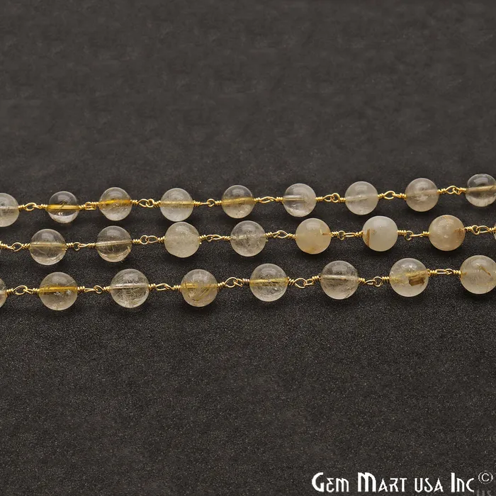 PreStyled Sets GemmartUSA Golden Rutile Smooth Beads 8mm Gold Plated Wire Wrapped Rosary Chain PreStyled Sets GemmartUSA Golden Rutile Smooth Beads 8mm Gold Plated Wire Wrapped Rosary Chain