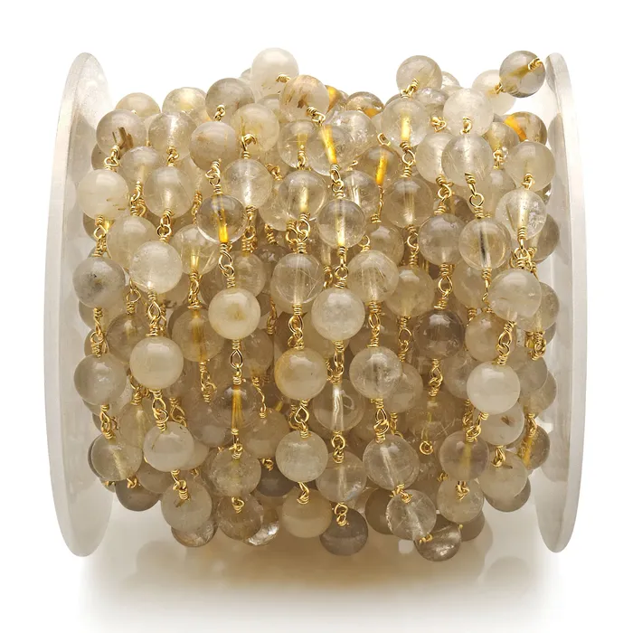 PreStyled Sets GemmartUSA Golden Rutile Smooth Beads 8mm Gold Plated Wire Wrapped Rosary Chain PreStyled Sets GemmartUSA Golden Rutile Smooth Beads 8mm Gold Plated Wire Wrapped Rosary Chain