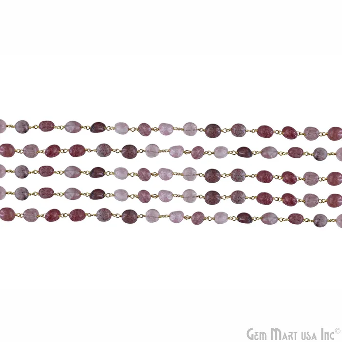 PreStyled Sets GemMartUSA Strawberry Quartz 8x5mm Tumble Beads Gold Plated Rosary Chain PreStyled Sets GemMartUSA Strawberry Quartz 8x5mm Tumble Beads Gold Plated Rosary Chain