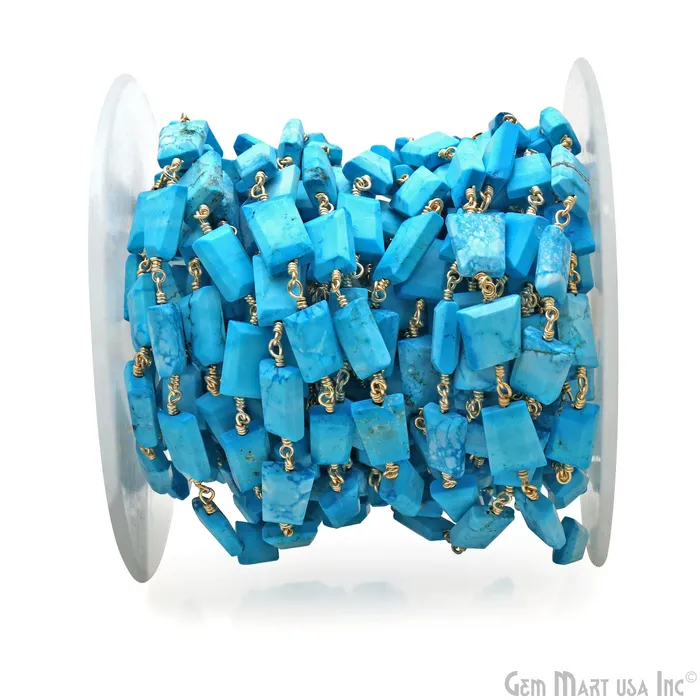 PreStyled Sets GemMartUSA Turquoise 12x8mm Smooth Tumble Gold Wire Wrap Bead Rosary Chain PreStyled Sets GemMartUSA Turquoise 12x8mm Smooth Tumble Gold Wire Wrap Bead Rosary Chain