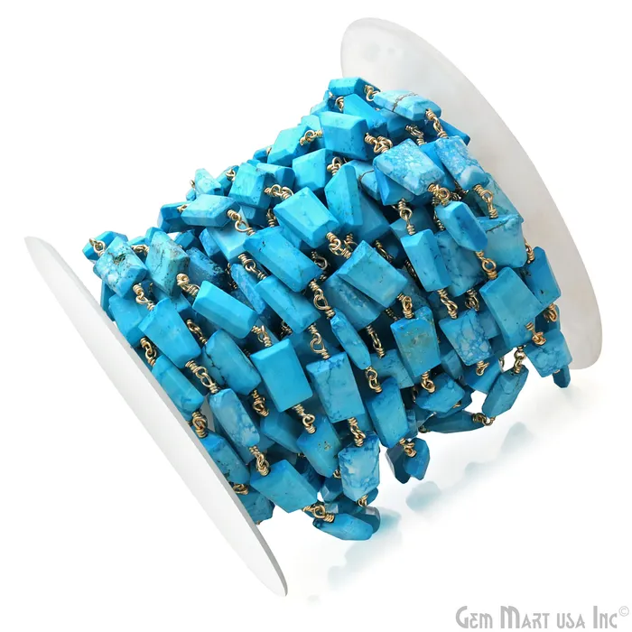 PreStyled Sets GemMartUSA Turquoise 12x8mm Smooth Tumble Gold Wire Wrap Bead Rosary Chain PreStyled Sets GemMartUSA Turquoise 12x8mm Smooth Tumble Gold Wire Wrap Bead Rosary Chain