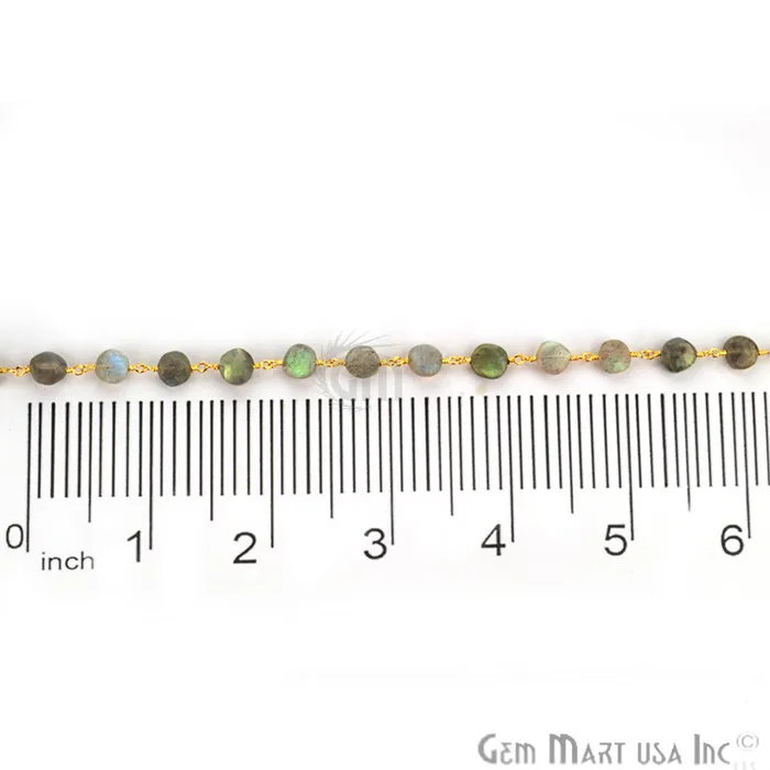 PreStyled Sets Labradorite Coin Gold Plated Wire Wrapped Beads Rosary Chain GemMartUSA