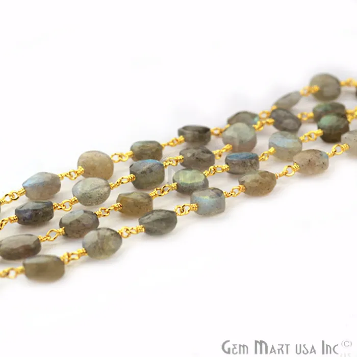 PreStyled Sets Labradorite Coin Gold Plated Wire Wrapped Beads Rosary Chain GemMartUSA